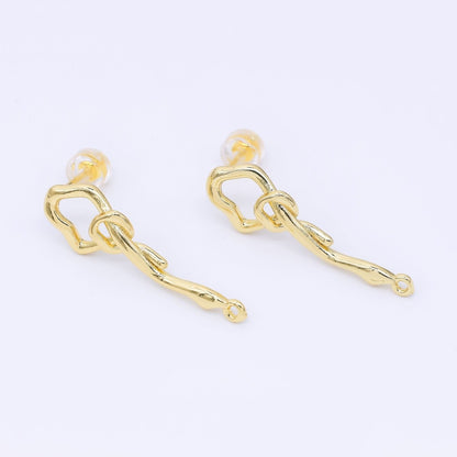 24K Gold Filled 30mm Molten Drip Knot Drop Stud Earrings Findings | Z1278