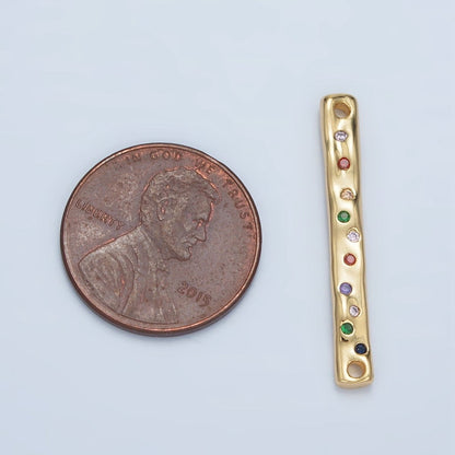 24K Gold Filled 30mm Multicolor CZ Dotted Hammered Bar Connector | F235