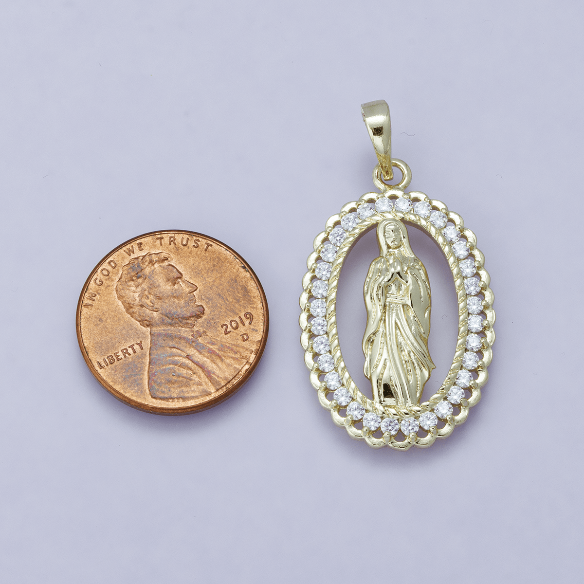24K Gold Filled 30mm Open Frame Micro Paved CZ Lady of Guadalupe Pendant | H00183
