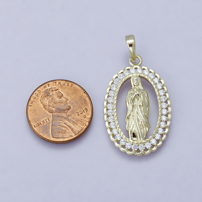 24K Gold Filled 30mm Open Frame Micro Paved CZ Lady of Guadalupe Pendant | H00183