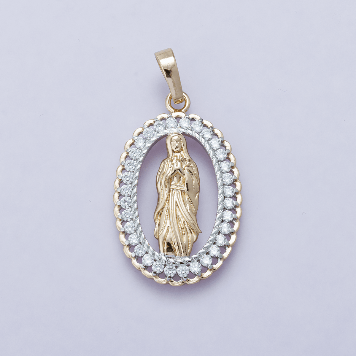24K Gold Filled 30mm Open Frame Micro Paved CZ Lady of Guadalupe Pendant | H00183