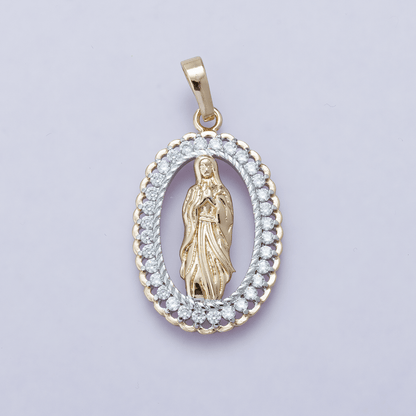24K Gold Filled 30mm Open Frame Micro Paved CZ Lady of Guadalupe Pendant | H00183