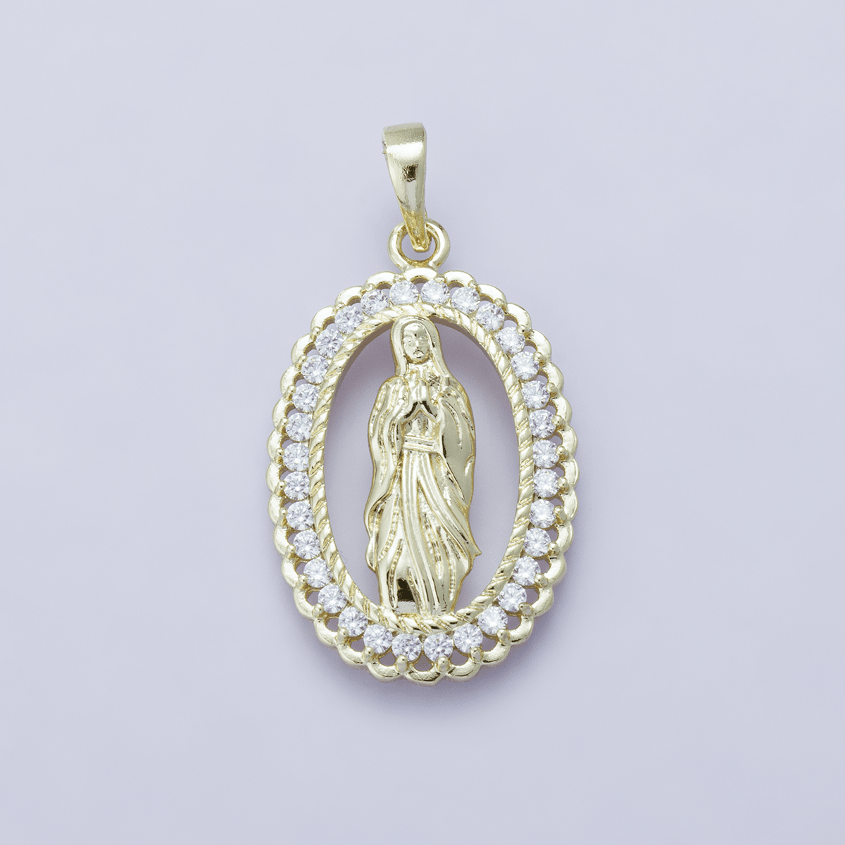 24K Gold Filled 30mm Open Frame Micro Paved CZ Lady of Guadalupe Pendant | H00183