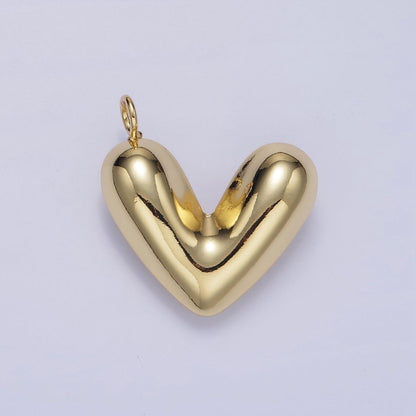 24K Gold Filled 30mm Puffed Heart Pendant in Gold &amp; Silver | D060 D061