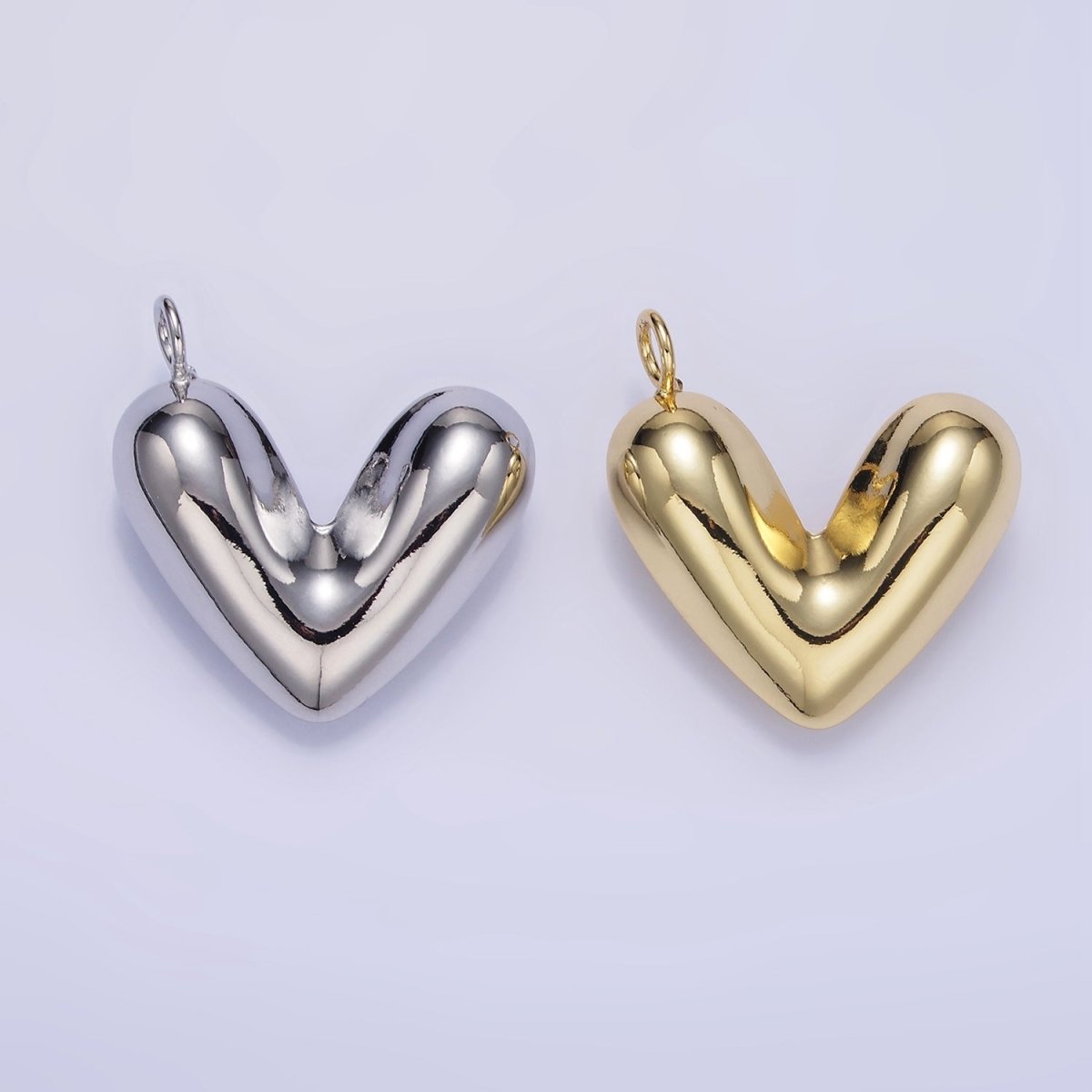 24K Gold Filled 30mm Puffed Heart Pendant in Gold &amp; Silver | D060 D061