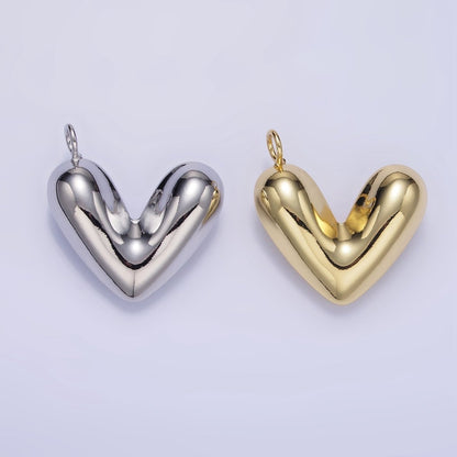 24K Gold Filled 30mm Puffed Heart Pendant in Gold &amp; Silver | D060 D061