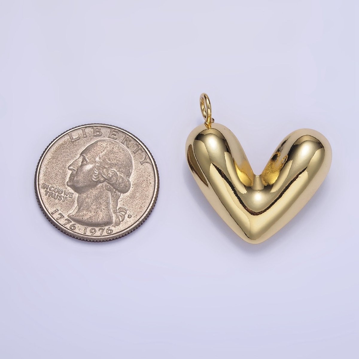 24K Gold Filled 30mm Puffed Heart Pendant in Gold &amp; Silver | D060 D061