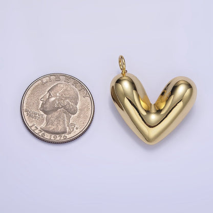 24K Gold Filled 30mm Puffed Heart Pendant in Gold &amp; Silver | D060 D061