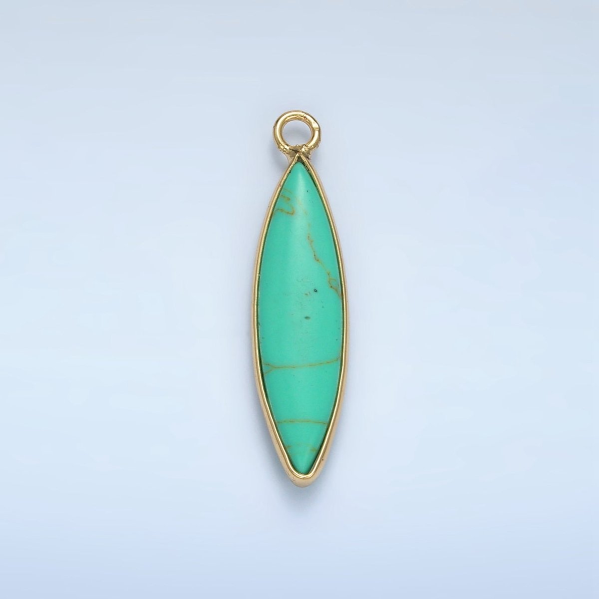 24K Gold Filled 30mm Turquoise Natural Gemstone Navette Bezel Charm | AG889