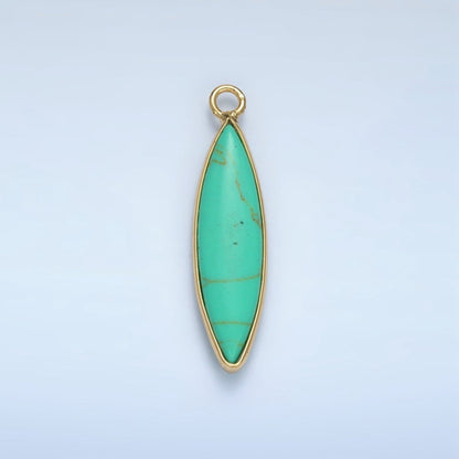 24K Gold Filled 30mm Turquoise Natural Gemstone Navette Bezel Charm | AG889