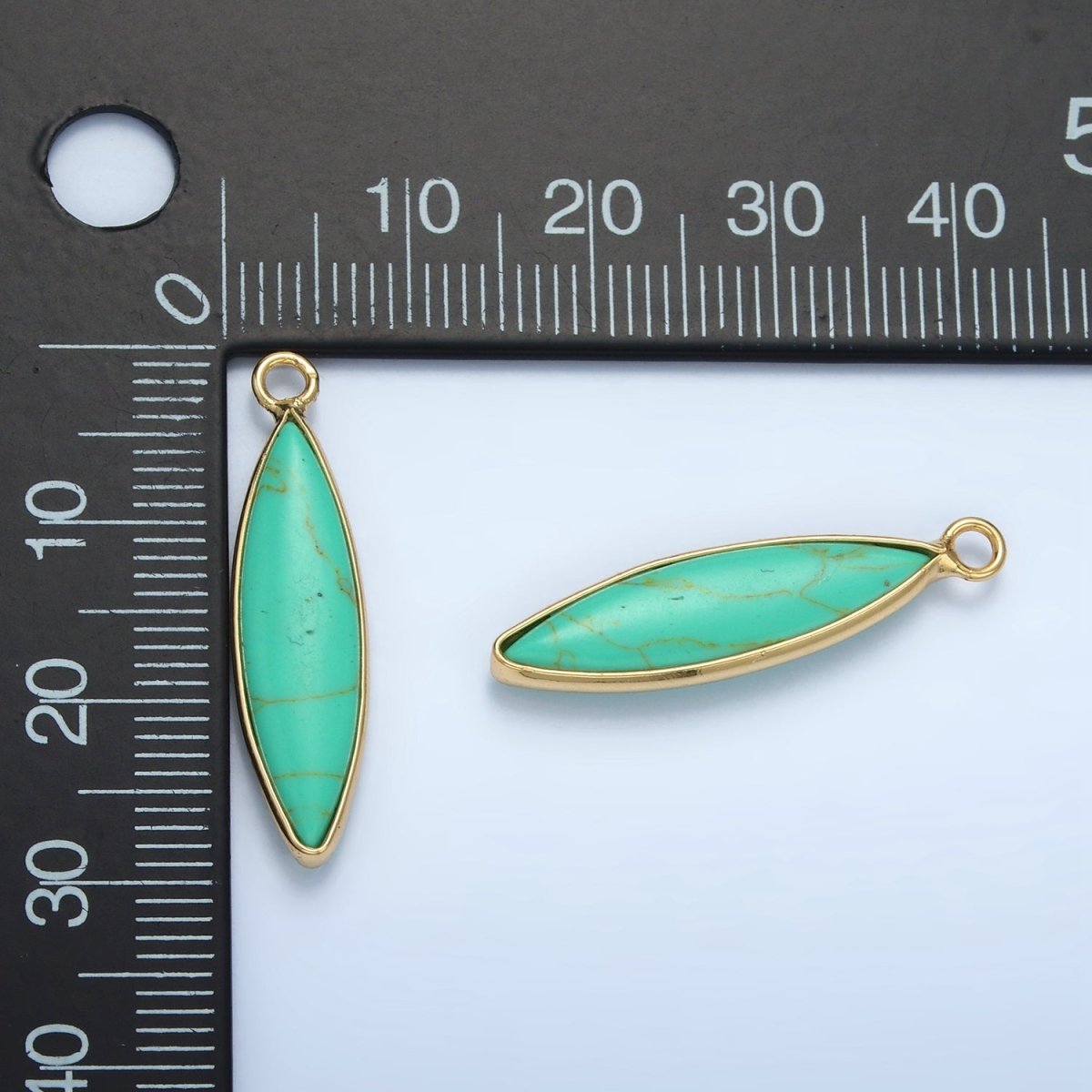 24K Gold Filled 30mm Turquoise Natural Gemstone Navette Bezel Charm | AG889