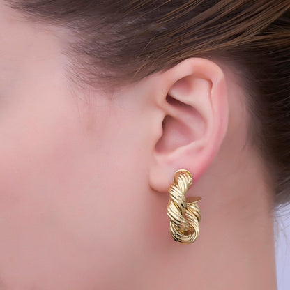 24K Gold Filled 30mm Twisted Croissant Geometric C-Shaped Hoop Earrings