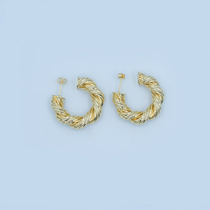 24K Gold Filled 30mm Twisted Croissant Geometric C-Shaped Hoop Earrings