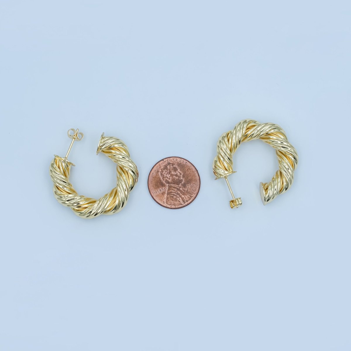 24K Gold Filled 30mm Twisted Croissant Geometric C-Shaped Hoop Earrings
