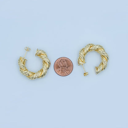 24K Gold Filled 30mm Twisted Croissant Geometric C-Shaped Hoop Earrings