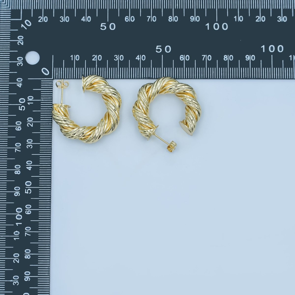 24K Gold Filled 30mm Twisted Croissant Geometric C-Shaped Hoop Earrings