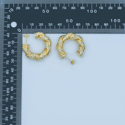 24K Gold Filled 30mm Twisted Croissant Geometric C-Shaped Hoop Earrings