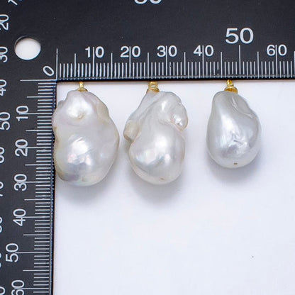 24K Gold Filled 30mm White Baroque Freshwater Pearl Charm | P1912