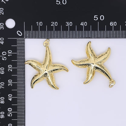 24K Gold Filled 30mm Hammered Sea Starfish Animal 3D Multidimensional Charm | AJ397
