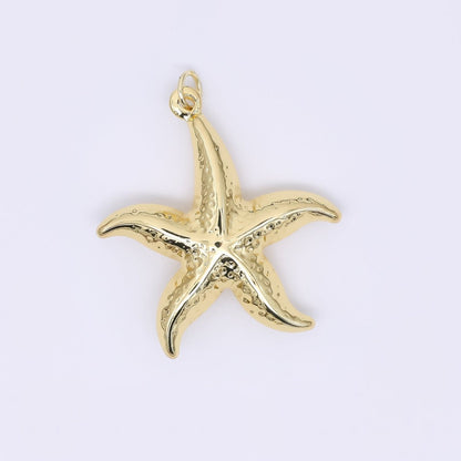 24K Gold Filled 30mm Hammered Sea Starfish Animal 3D Multidimensional Charm | AJ397