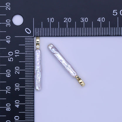 24K Gold Filled 32mm Freshwater Pearl Long Toothpick-Shaped Pendant | P-1713