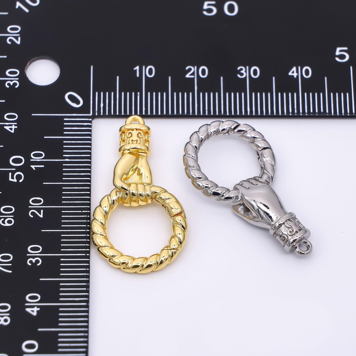 24K Gold Filled 32mm Hand Fish Gesture Round Push Gate Clasp Closure Finding in Gold &amp; Silver | Z-1312
