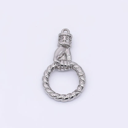 24K Gold Filled 32mm Hand Fish Gesture Round Push Gate Clasp Closure Finding in Gold &amp; Silver | Z-1312