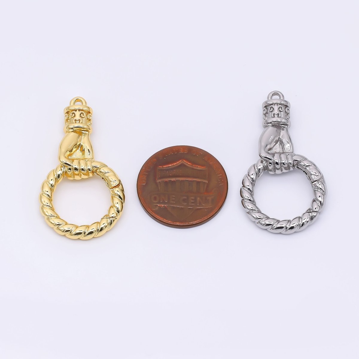 24K Gold Filled 32mm Hand Fish Gesture Round Push Gate Clasp Closure Finding in Gold &amp; Silver | Z-1312