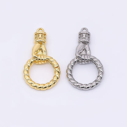 24K Gold Filled 32mm Hand Fish Gesture Round Push Gate Clasp Closure Finding in Gold &amp; Silver | Z-1312