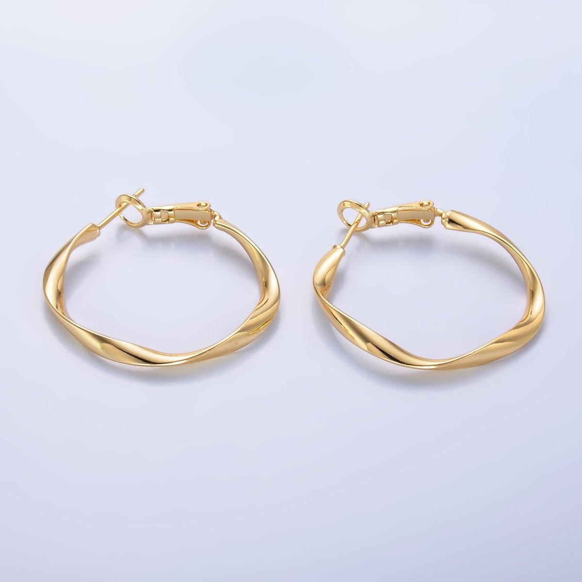 24K Gold Filled 32mm Twisted Hinge Hoop Earrings in Gold &amp; Silver | AB863 AB864