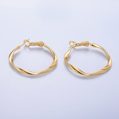 24K Gold Filled 32mm Twisted Hinge Hoop Earrings in Gold &amp; Silver | AB863 AB864