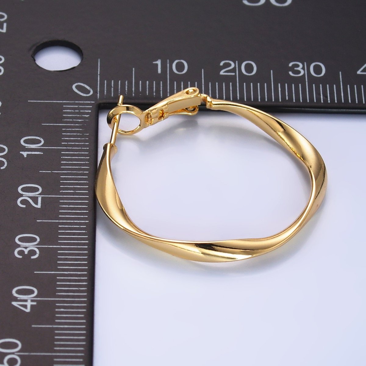 24K Gold Filled 32mm Twisted Hinge Hoop Earrings in Gold &amp; Silver | AB863 AB864