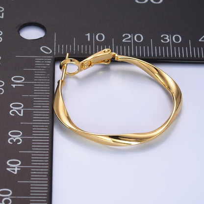 24K Gold Filled 32mm Twisted Hinge Hoop Earrings in Gold &amp; Silver | AB863 AB864
