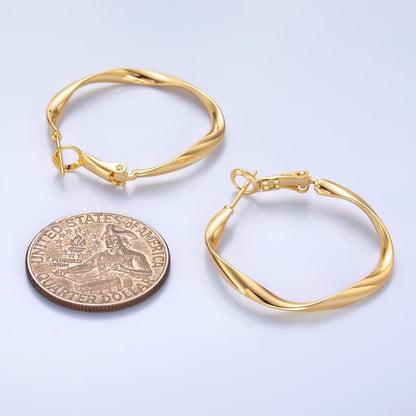 24K Gold Filled 32mm Twisted Hinge Hoop Earrings in Gold &amp; Silver | AB863 AB864