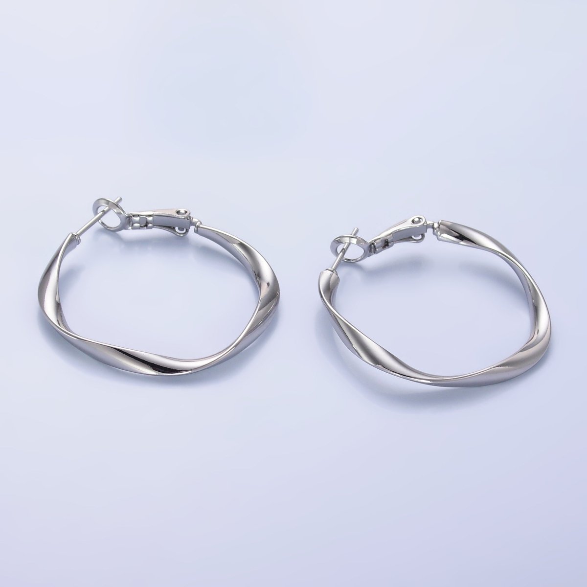 24K Gold Filled 32mm Twisted Hinge Hoop Earrings in Gold &amp; Silver | AB863 AB864