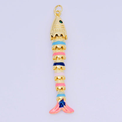 24K Gold Filled 33mm Emerald Green CZ Enamel Art Rainbow Fish Animal Charm | D-080 D-081