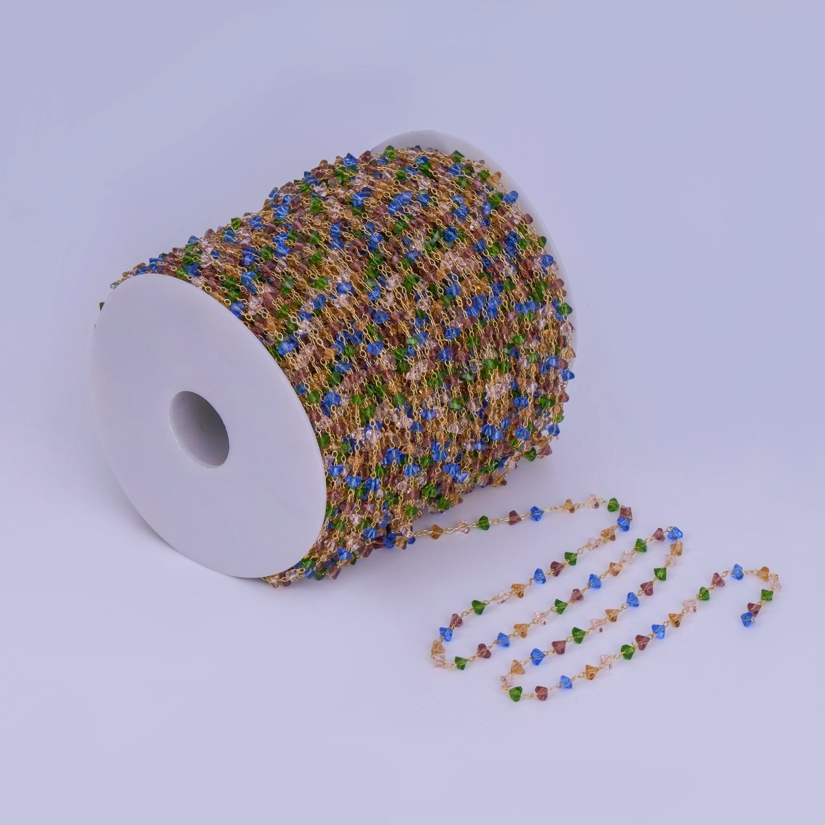 24K Gold Filled 3.3mm Multicolor Crystal Link Unfinished Chain by Yard | Roll-1655