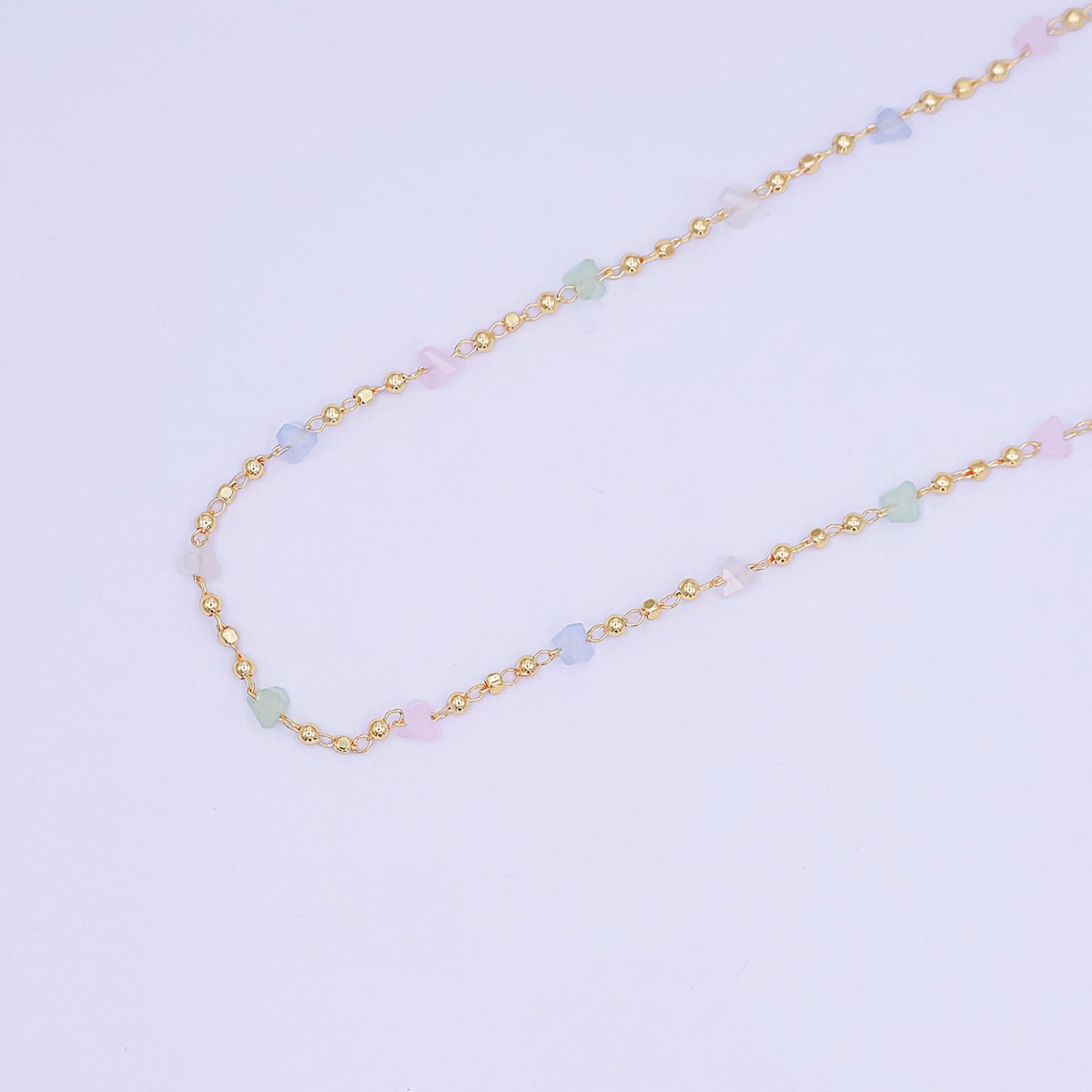 24K Gold Filled 3.3mm Pastel  Multicolor Crystal Ball Bead Unfinished Chain by Yard | Roll-1658