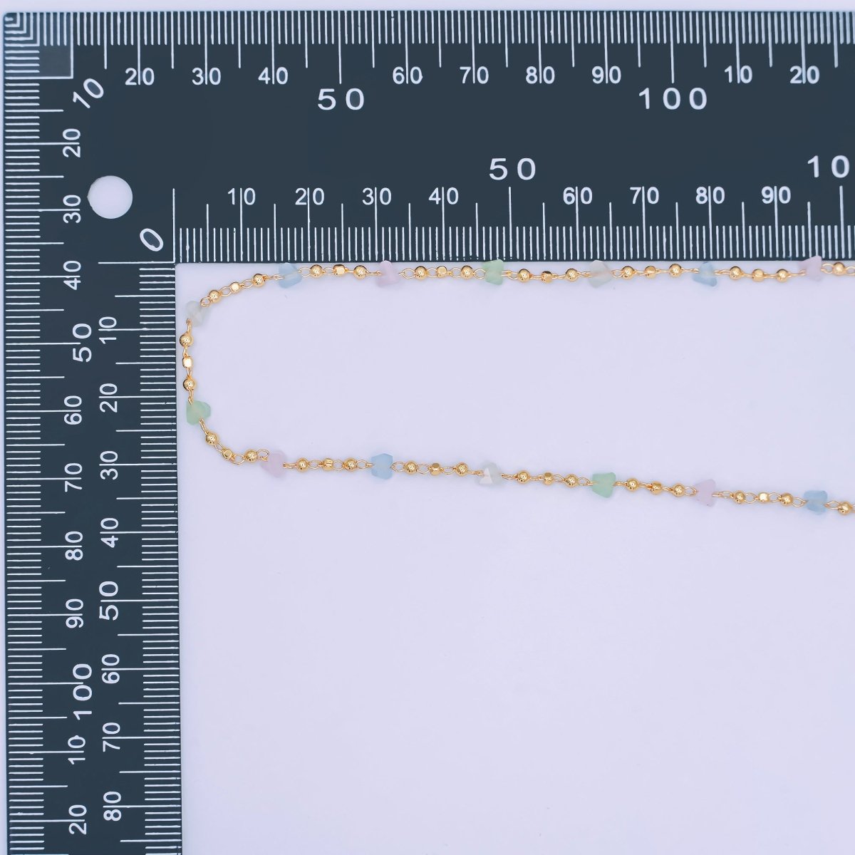 24K Gold Filled 3.3mm Pastel  Multicolor Crystal Ball Bead Unfinished Chain by Yard | Roll-1658