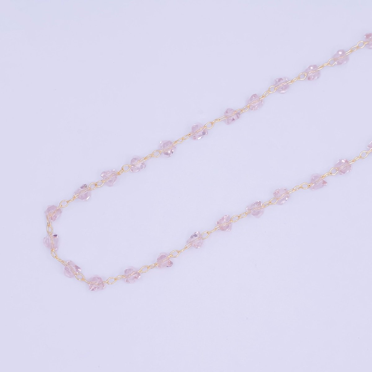 24K Gold Filled 3.3mm Pink Crystal Link Unfinished Chain by Yard | Roll-1654