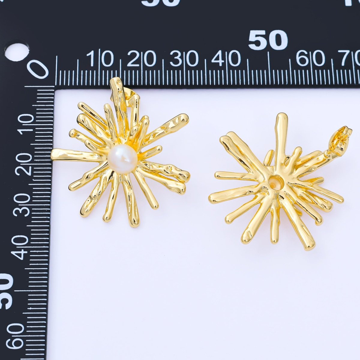 24K Gold Filled 34mm Shell Pearl Sunburst Flower Drop Stud Earrings in Gold &amp; Silver | AB1598 AB1599
