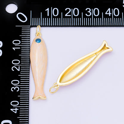24K Gold Filled 34mm Peach Enamel Sardine Sea Fish Charm | M568