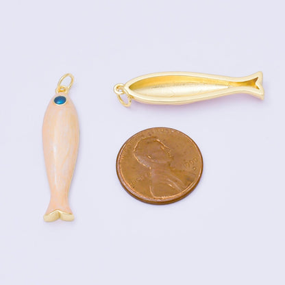 24K Gold Filled 34mm Peach Enamel Sardine Sea Fish Charm | M568