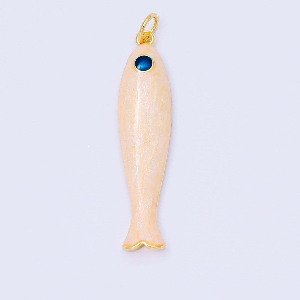 24K Gold Filled 34mm Peach Enamel Sardine Sea Fish Charm | M568