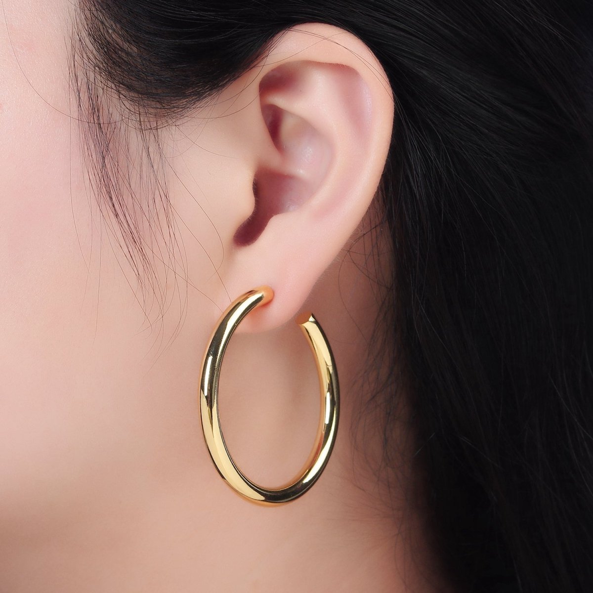 24K Gold Filled 35mm, 45mm Minimalist C-Shaped Hoop Earrings | Q532 AD723 AD724