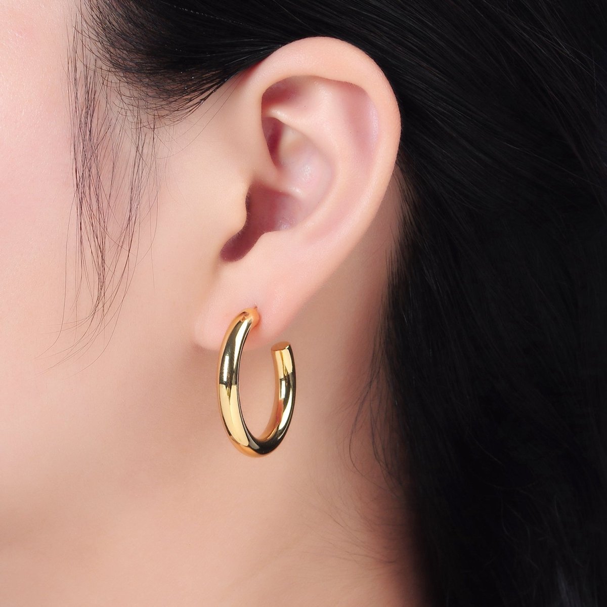 24K Gold Filled 35mm, 45mm Minimalist C-Shaped Hoop Earrings | Q532 AD723 AD724