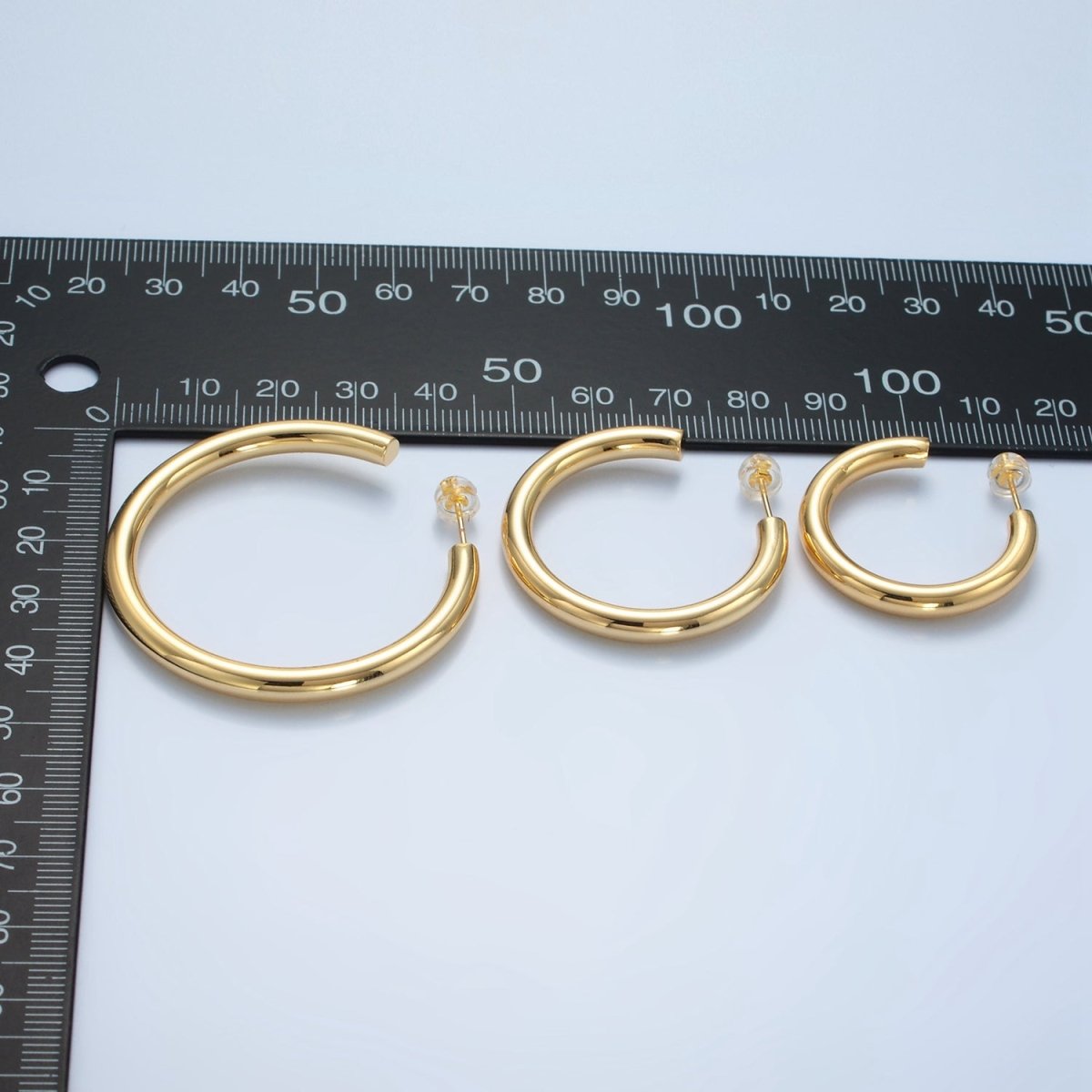 24K Gold Filled 35mm, 45mm Minimalist C-Shaped Hoop Earrings | Q532 AD723 AD724