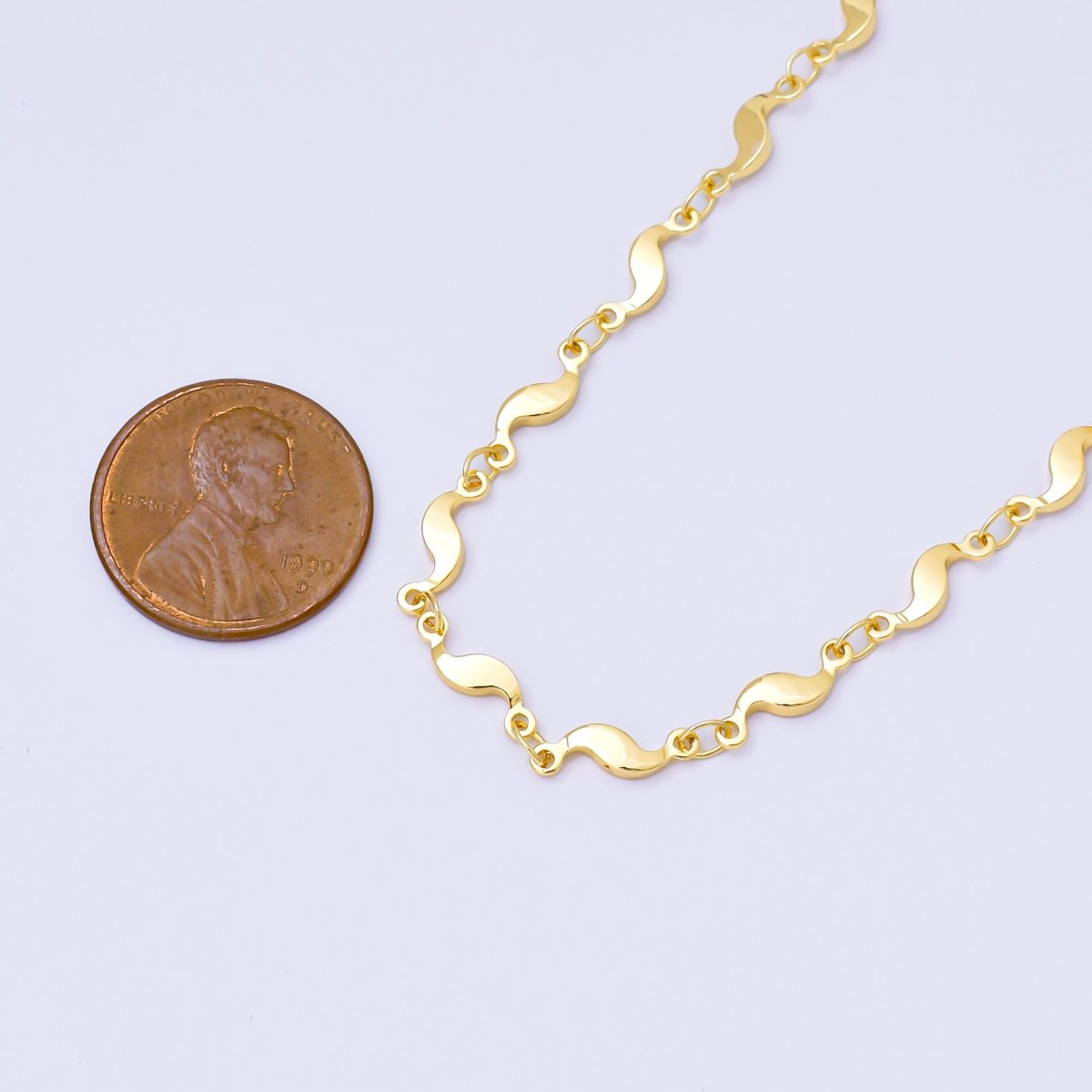 24K Gold Filled 3.5mm Geometric Curved Link Unfinished Chain by Yard in Gold &amp; Silver | Roll-2011 Roll-2012