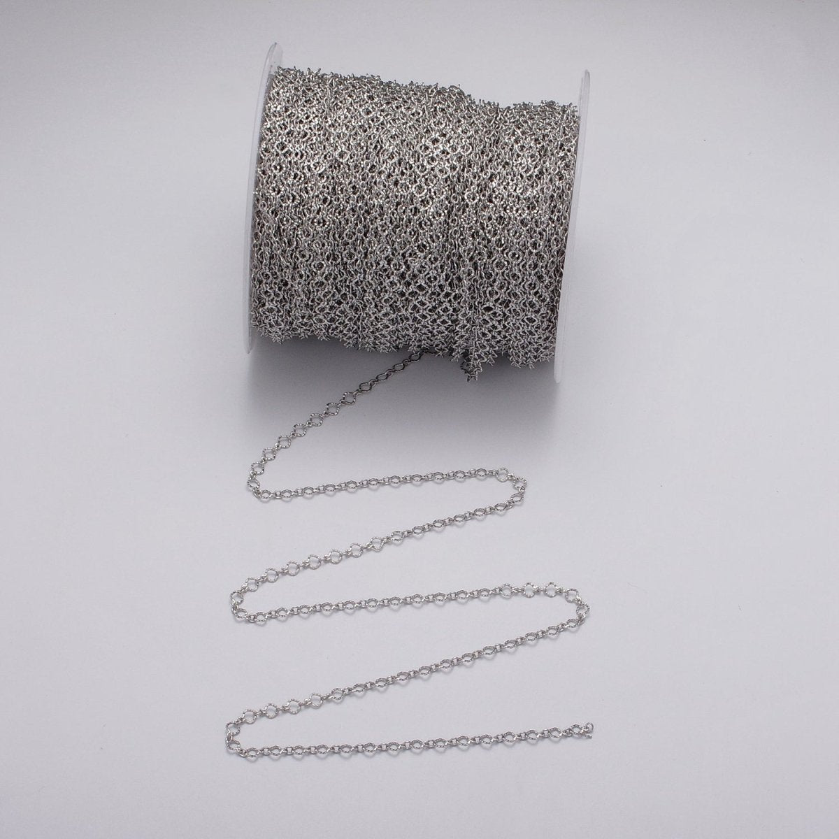 24K Gold Filled 3.5mm Hammered Designed Link Unfinished Chain by Yard in Gold &amp; Silver | ROLL-1063, ROLL-1091