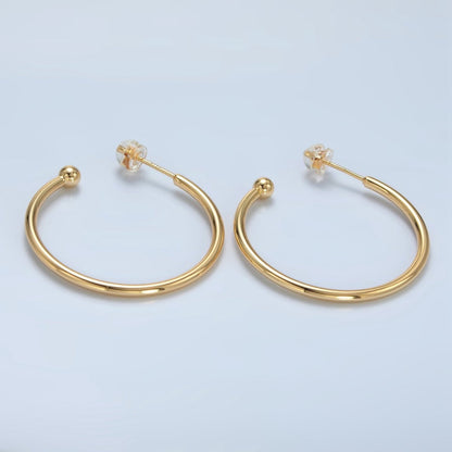 24K Gold Filled 35mm Minimalist Ball C-Shaped Hoop Earrings | AD758